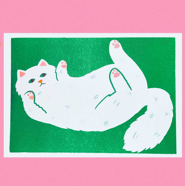 Stretching Cat Riso Print