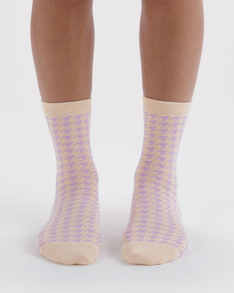 Crew Socks - Pink Houndstooth