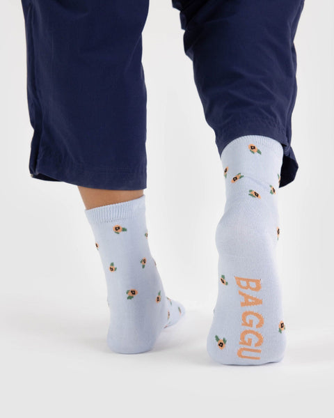 Crew Socks - Blue Rosette