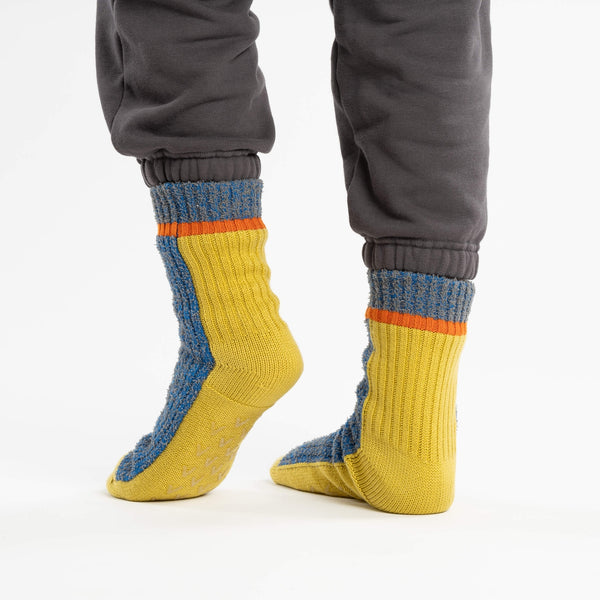 Color Ragg House Socks - Golden Olive Cobalt
