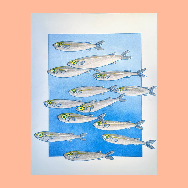 School of Fish Risograph Print