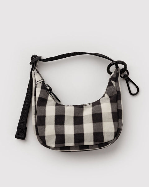 Crescent Bag Charm - Black And Cream Gingham