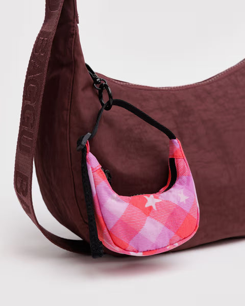 Crescent Bag Charm - Pink Star Plaid