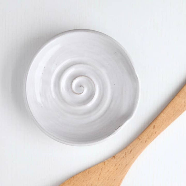 Handmade Pottery Spoon Rest - White