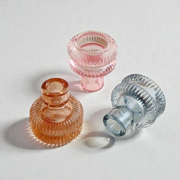 Transparent Crystal Glass Candle Holder - Pink
