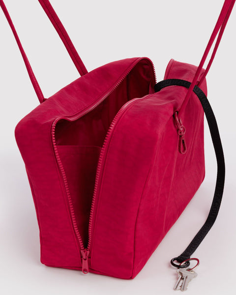 Medium Nylon Bowler Bag - Cherry