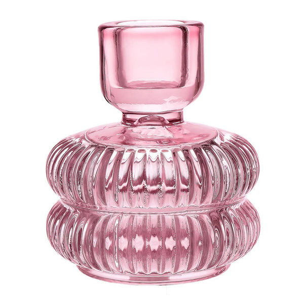 Transparent Crystal Glass Candle Holder - Pink