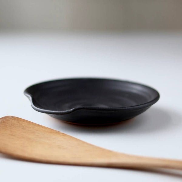 Handmade Pottery Spoon Rest - Black