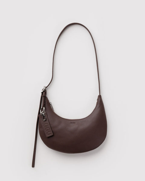 Small Recycled Leather Flat Crescent - Brown