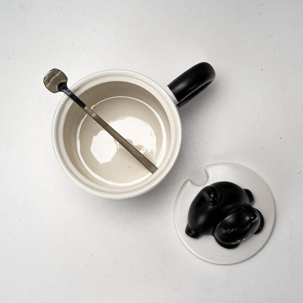 Black Cat Mug with Lid and Spoon