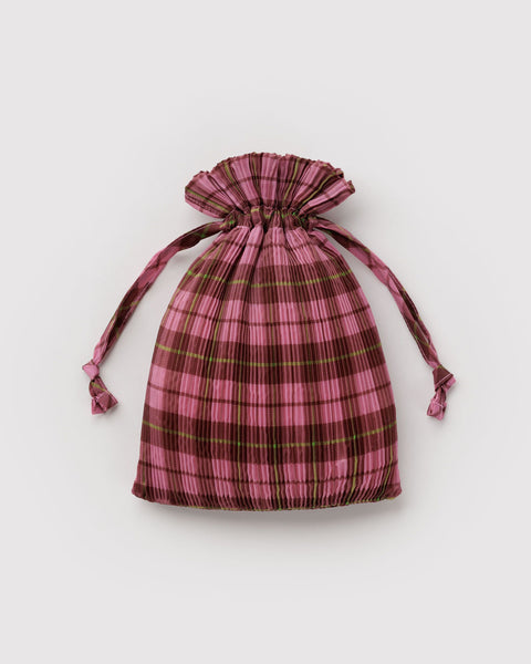 Pleated Baggu - Azalea Pink Tartan
