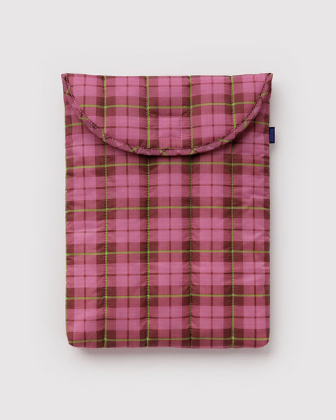 Puffy Laptop Sleeve 13"/14" - Azalea Pink Tartan