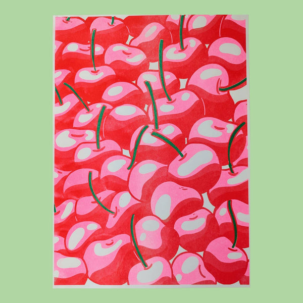 Cherry Cherries Risograph Print