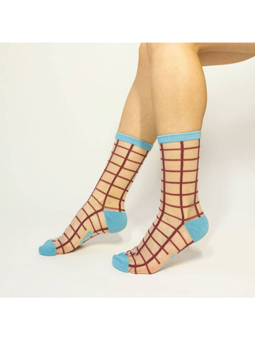 Berry Grid Sheer Socks