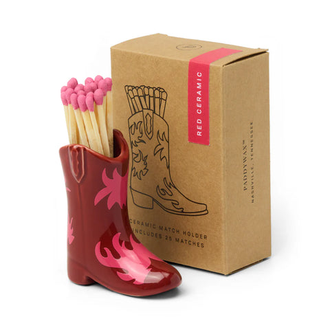 Red & Pink Flame Cowboy Boot Match Holder