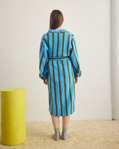 Stripe Waffle Bathrobe - Cool