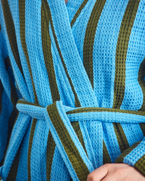 Stripe Waffle Bathrobe - Cool