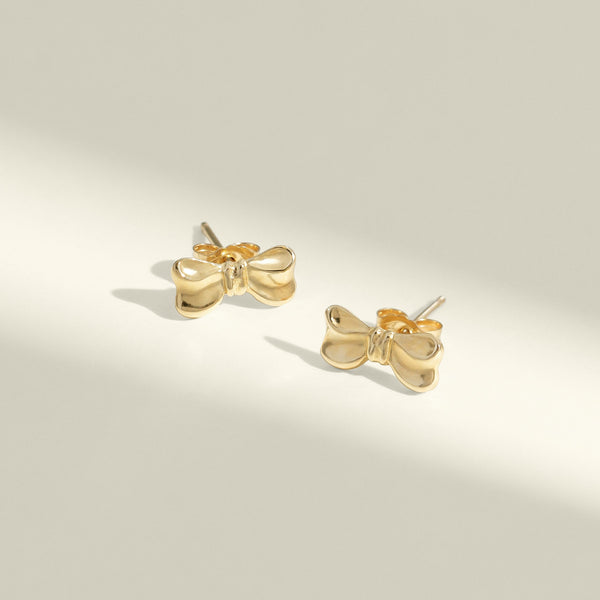 Bow Studs Earrings Pair - 14k Gold