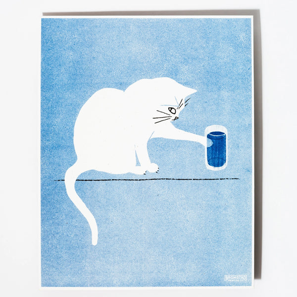 Water Glass Cat Risograph Print