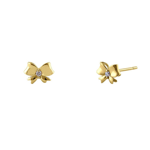 Bow Diamond Earrings Studs - 14K Yellow Gold