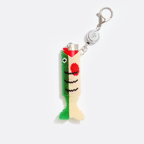Retractable Lighter Keychain - Green Beaded Fish