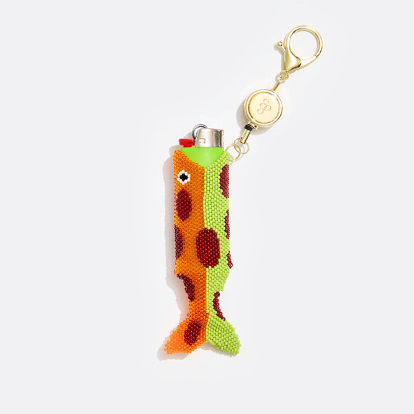 Retractable Lighter Keychain - Orange Beaded Fish