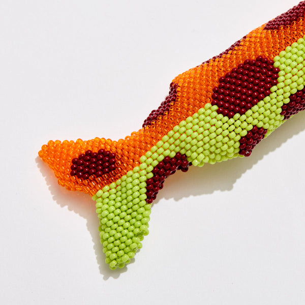 Retractable Lighter Keychain - Orange Beaded Fish