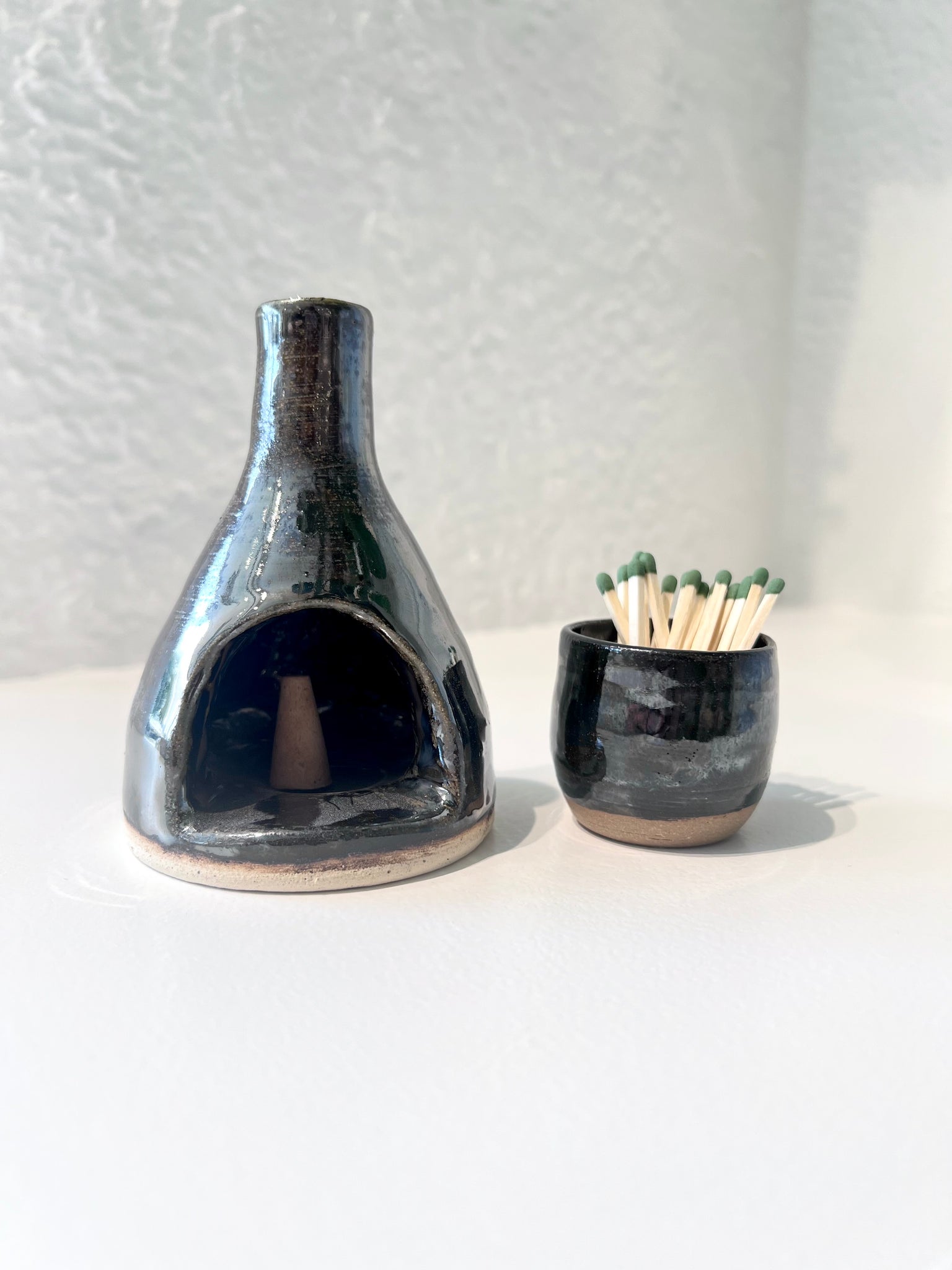 Incense Chiminea and Match Holder Set - Metallic Black