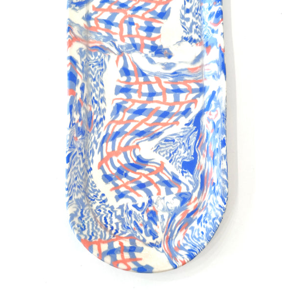 Nerikomi Ceramic Long Plate - Blue Glitchy Gingham