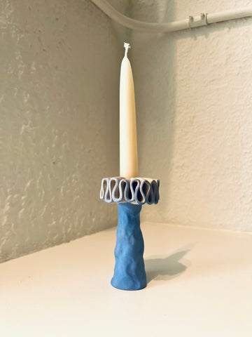 Ruffle Candlestick Holder - Blue - Tall