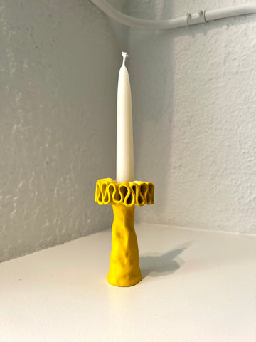 Ruffle Candlestick Holder - Yellow - Tall