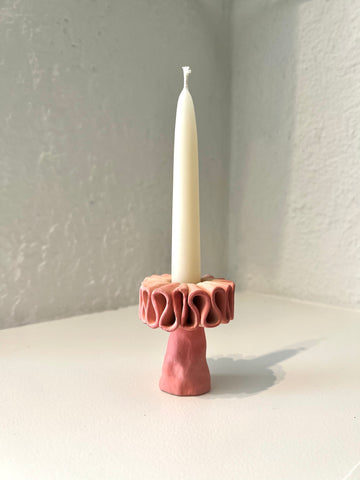 Ruffle Candlestick Holder - Pink - Medium