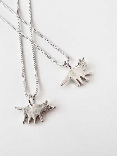 Cat Creature Necklace - Sterling Silver