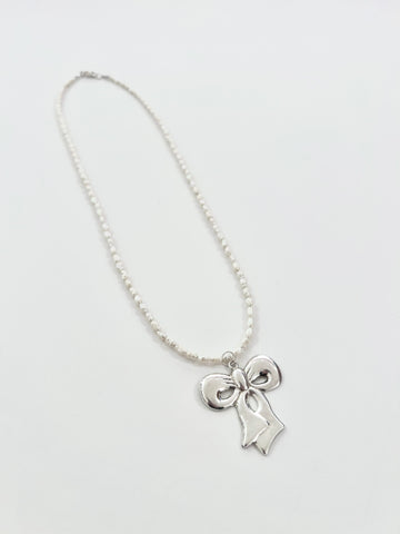Bow + Pearl Necklace - Sterling Silver
