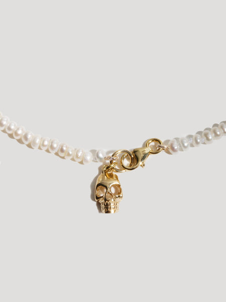 Skull Pearl Choker in 14k Gold