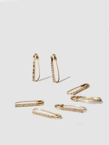 Mini Diamond Safety Pin Earring in 14k Gold