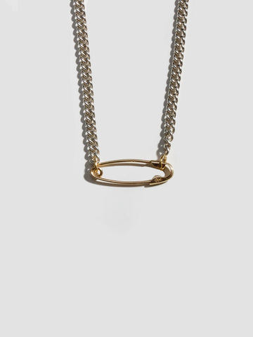 Safety Pin Necklace in Mixed Metals