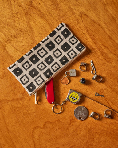 Dot Checker Pencil Bag - Black