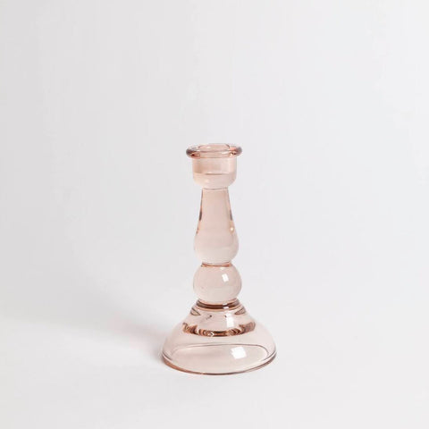 Tall Glass Taper Candle Holder - Pink