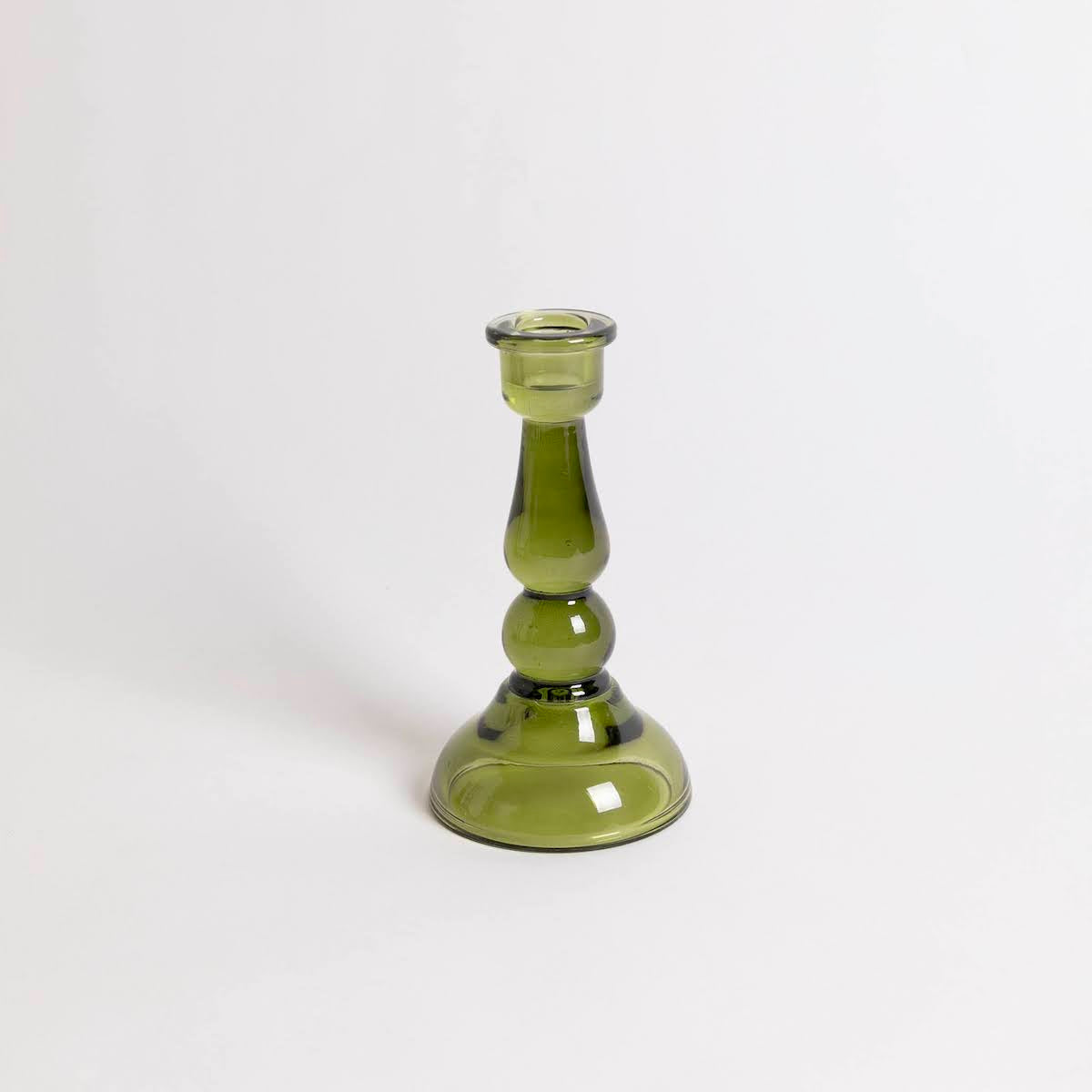 Tall Glass Taper Candle Holder - Dark Green