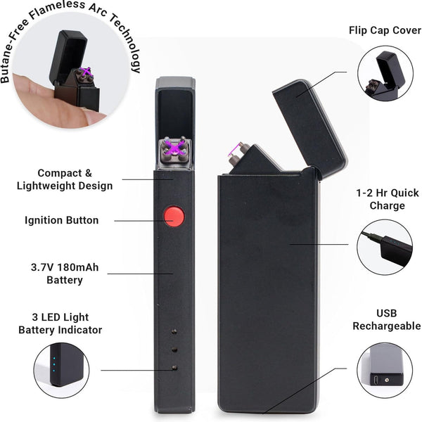 Pocket Electric Arc Lighter - Metallic Black