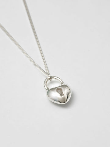 Heart Lock Charm Necklace in Sterling Silver
