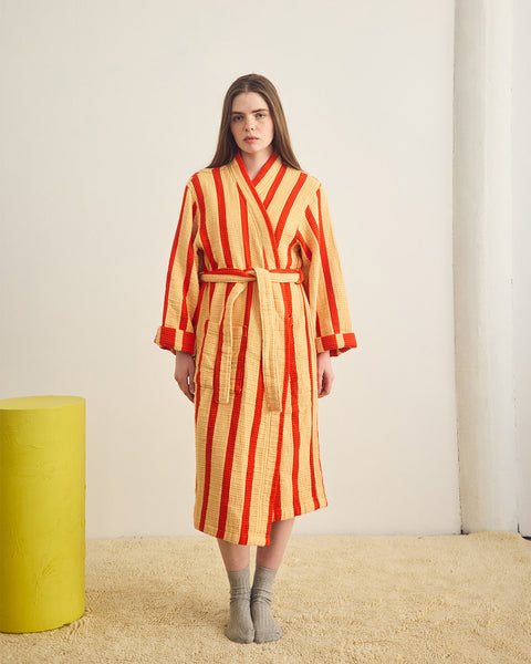 Stripe Waffle Bathrobe - Warm
