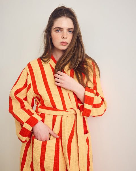 Stripe Waffle Bathrobe - Warm