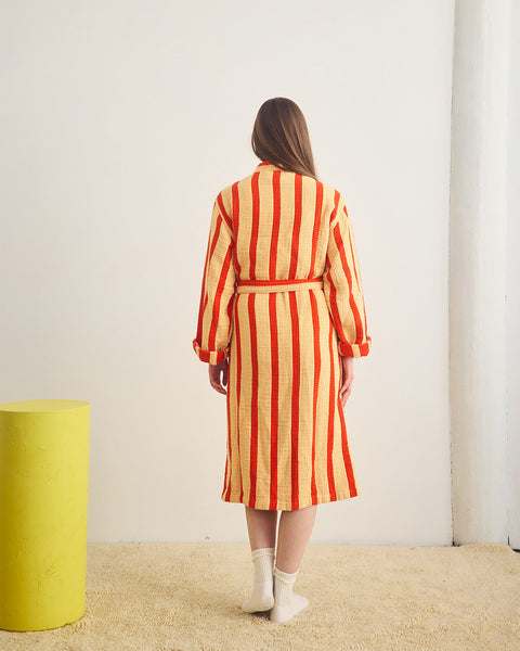 Stripe Waffle Bathrobe - Warm