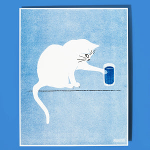 Water Glass Cat Risograph Print