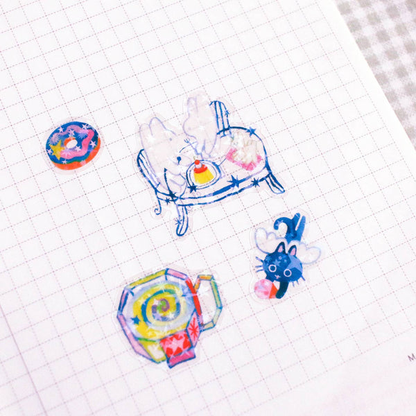 'Cosmic Cafe' A6 Star Holo Transparent Sticker Sheet