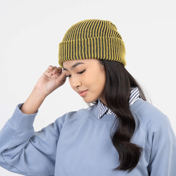 Simple Grid Knit Beanie - Moss Jade