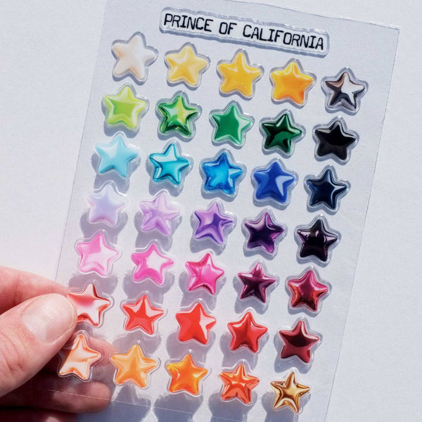3D Rainbow Star Transparent Sticker Sheet