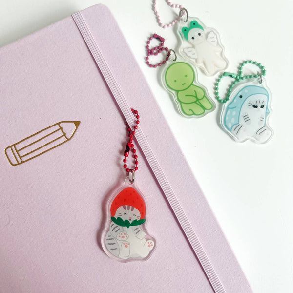 Bag + Journal Charm - Strawberry Cat